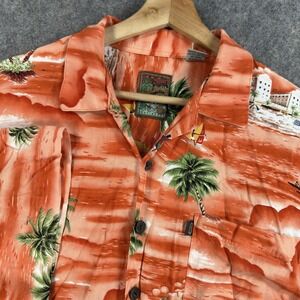 Pineapple Connection Shirt Mens XLT Orange Hawaiian Rayon Short Sleeve Button-Up